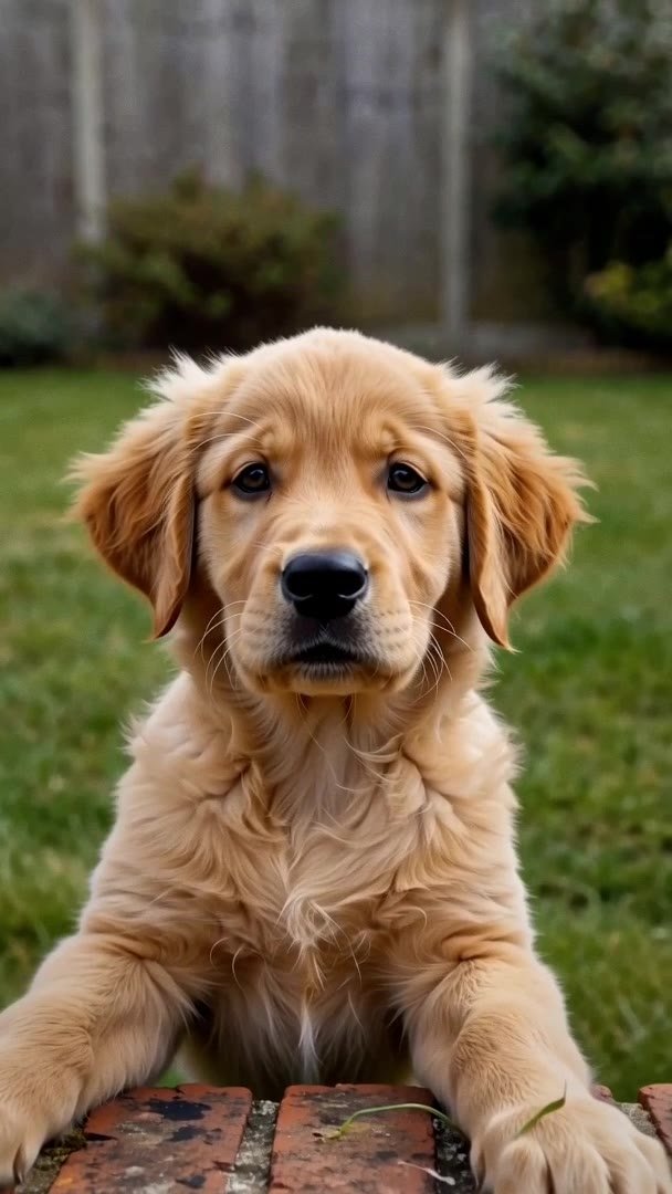 Bao, chiot golden retriever, les pattes posées sur un muret